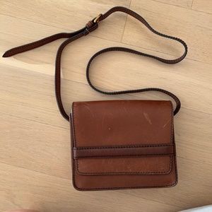 Madewell Albury Crossbody purse leather brown flag bag F5790